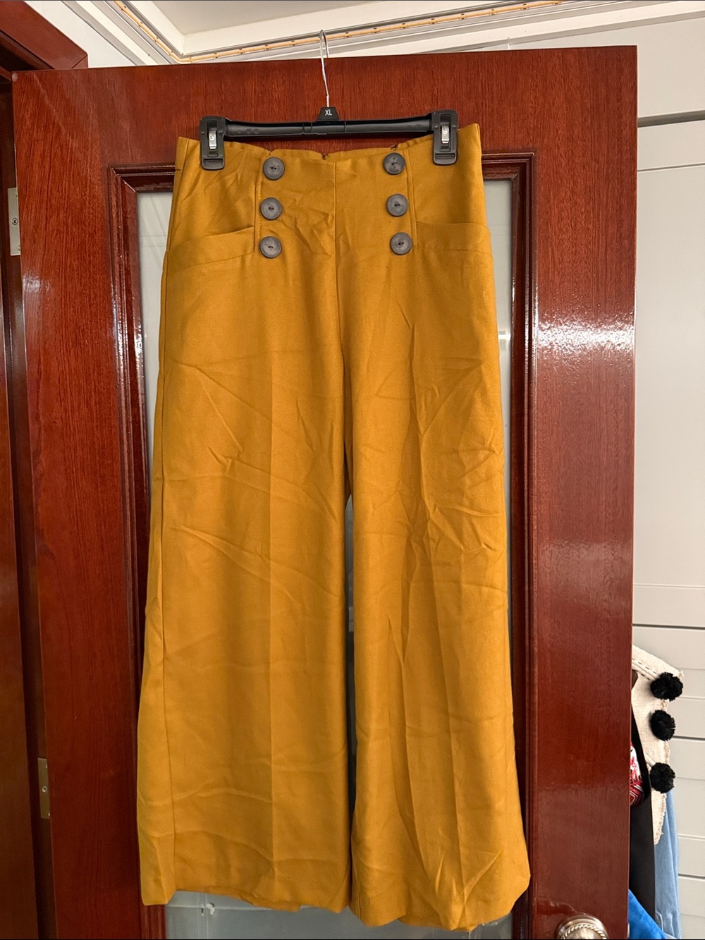 Wide-Leg Mustard Bottoms with Button Front